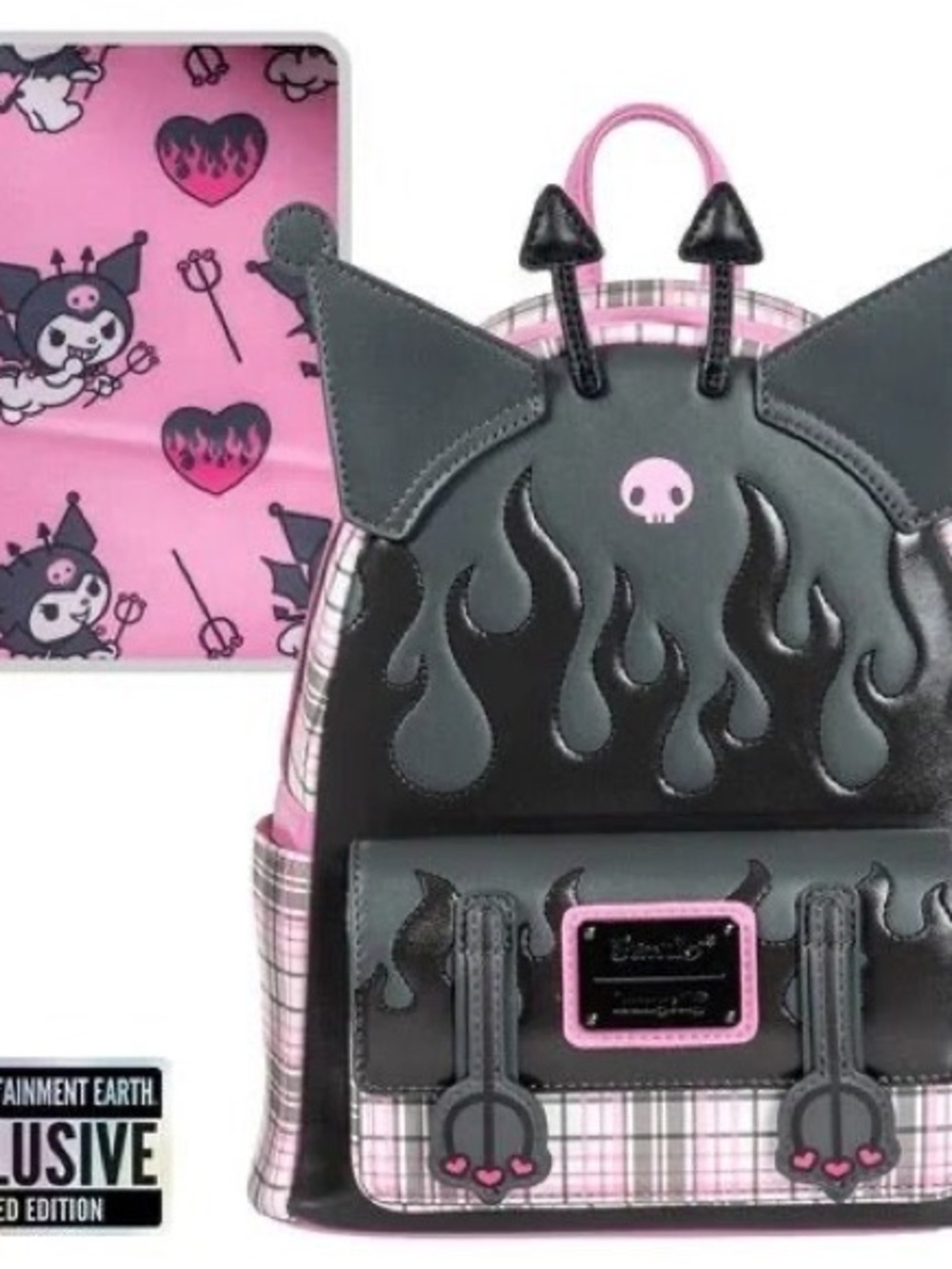 NWT Loungefly Sanrio Kuromi Flames and Plaid Mini-Backpack EE EXCLUSIVE